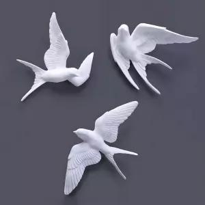 집 정원 파티오를 위한 3Pcs 스왈로우 새 벽 조각 3D 화이트 버드 장식 야외/실내 평화 비둘기 피규어 흰색