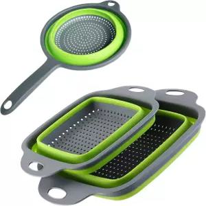 사각 접이식 소쿠리 세트 손잡이가 있는 스트레이너 주방 및 여행용 녹색