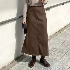 여자 겨울 모던 절개 세미플레어 A라인 모직 롱스커트