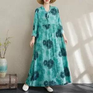 EAMT 원피스 여친 캐주얼 프린트 긴팔 조추 면마 YJ3