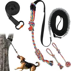 티브레이 야외 번지 견인 장난감 3개의 씹는 밧줄이 달린 매달기 소형 대형 품종을 위한 나무 인터랙티브