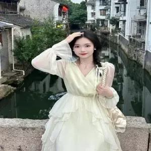 여자 원피스 가을 겨울 쉬폰 춘추 프렌치 롱스커트 프릴 공주 CH3