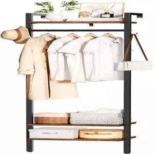YMYNY 코트 랙 벽걸이 70.87H 의류 독립형 톨 옷장 정리함 현관 복도 침실용 산업 스탠드 러스틱 브라운