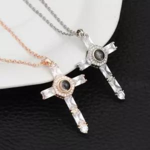 세계 100개 언어 ILOVEYOU 가 숨겨진 신기한 십자가 지르코니아 큐빅 실버 로즈골드 목걸이