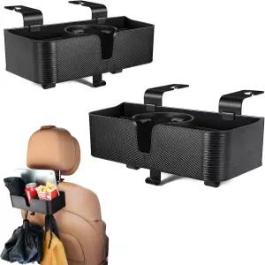 후크가 달린 Amazicha 자동차 헤드레스트 뒷좌석 정리함 3in 1 시트 여행 액세서리용 3.7인치 컵 홀더 2PCS