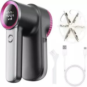 Ciotuiou 충전식 패브릭 면도기 및 보풀 제거기 3단 속도 6개의 블레이드 LED 디스플레이 타입C 고속 의류