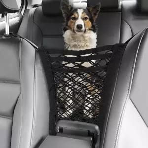 Wogomz 3겹 자동차 메시 정리함 앞좌석 사이의 반려견 반려동물 그물 장벽 탄력 티슈 지갑 홀더 드라이버
