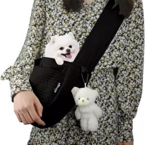 소형견 운반용 캐리어 슬링 고양이 야외 여행 지하철용 스트랩 핸드프리 반려동물 강아지블랙 캔버스