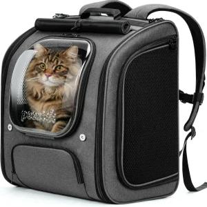 페큐트 고양이 백팩 캐리어 XL 대형 공간 버블 통기성 그늘진 개 여행 하이킹을 위한 인체공학적 3D 디자인