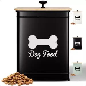 개 사료 용기 밀폐형 57파운드25컵 용량 대나무 뚜껑과 튼튼한 금속 손잡이가 있는 귀여운 보관 최대
