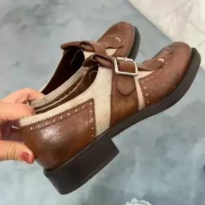 여성 빈티지 윙팁 소가죽 슈즈 스몰 브록 옥스퍼드화 구두 수제 멍크 리얼 CH5