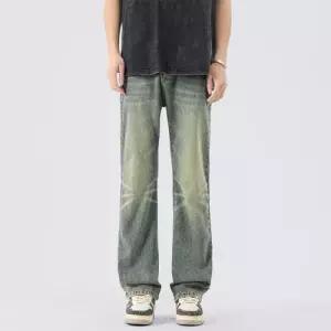 바지 남성 봄 빈티지 스트리트 와이드 청바지 하이 부츠컷 일자 워싱 OP1