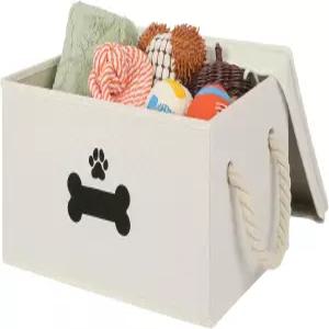 뚜껑이 있는 그린페토피아 개 장난감 바구니 위한 면 로프 손잡이가 상자 반려동물 접이식 보관함 보관
