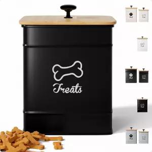 개 간식 용기 밀폐 대나무 뚜껑이 있는 주방 카운터용 폭 5인치 x 높이 7인치 철제 병 7컵 용량 애완동물