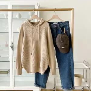 여자 가을 데일리 캐주얼 골지 후드 가디건 니트_4