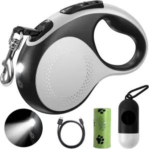 LED 조명이 있는 접이식 개 목줄 최대 66파운드 360 엉킴 방지 원버튼 제어 고강도 후크가 소형견을 위한