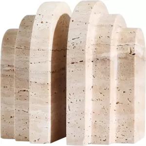 BUICCE 모던 북엔드 포 선반 네이처 마블 장식 오피스 책상 헤비 듀티 책장 홀더 베이지