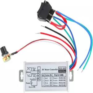 PWM DC 모터 속도 컨트롤러 9V-60V 및 10A 등급 브러시 무단계 전방 브레이크 후진 스위치 조정 가능한
