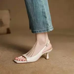 여자 기본 웨지힐 신발 백프렌치 실버 일자 소프트 스트랩 미들힐 샌들 스틸레토 KS5
