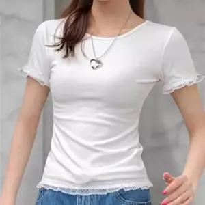 여성 레이스 포인트 슬림핏 반팔 티셔츠