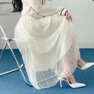 여자 발레코어룩 쉬폰 레이어드 플리츠 하객룩 롱스커트