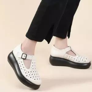 여친 빈티지 캐주얼 스트랩 샌들 신발 소가죽 로마 통굽 가죽 단화 스몰사이즈 홀 KS5