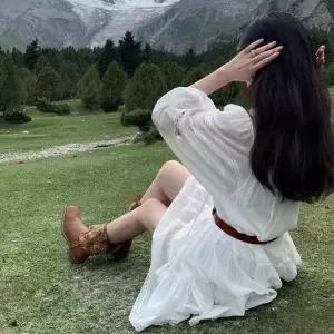 천진반데님 롱 여친 데일리룩 신발 워커힐 소가죽 버전 웨스턴 부츠 자수 KUK5