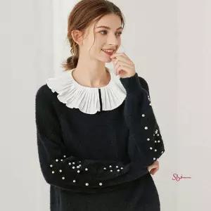 여자 페이크카라 플리츠 이너 넥케이프 쉬폰ijk135