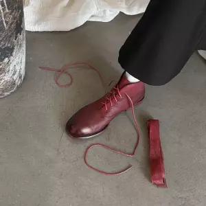 천진반레드 여성 빈티지 워커힐 데일리룩 앙콜라 양가죽 부츠 미들 굽 스트랩 워싱 애나멜 워커 신발 앵클