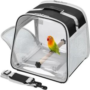 수어트리 소형 조류 운반함 대형 창문 여행 케이지스탠드 포함 앵무새 잉꼬 위한 간편한 청소 트레이