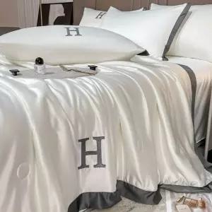 여름 실크이불 세트 얇은 아이스 시원한 홑겹 공단 실크 이불 워싱 냉감 오프 화이트