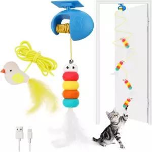 실내 고양이를 위한 AIERA 인터랙티브 장난감 지루한 성인 자동 걸이 문틀을 애벌레 및 날아다니는 새 셀프