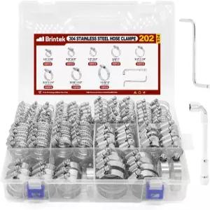 브린텍 202PCS 호스 클램프 모음 배관 연료 라인 자동차 정원 및 기계적 용도를 위한 조절 가능한