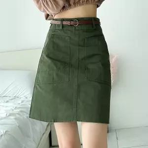 여자 가을룩 카고 빈티지 A라인 벨트 미니스커트_3