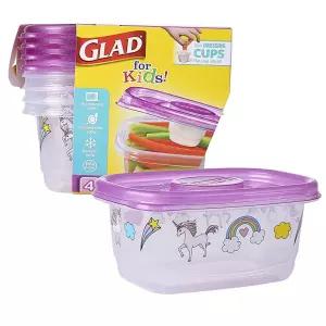 Glad 아동용 GladWare 유니콘 디자인의 스낵 용기 | BPA 프리 플라스틱 식품 보관, 680.4g(24온스) 4개, 드