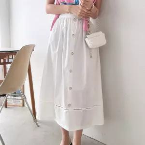 여자 A라인 버튼 펀칭레이스 데이트룩 코튼 롱스커트_3