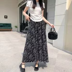 여자 여름 쉬폰 찰랑핏 플라워 패턴 플레어 롱스커트