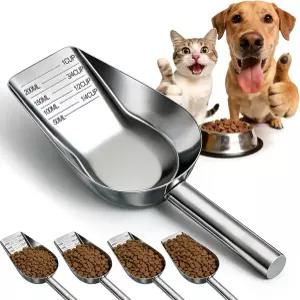 미티 레인 개 사료 스쿱 스테인리스 스틸 긴 손잡이 정밀한 측정 컵 1 3/4 1/2 1/4 고양이 토끼 동물을