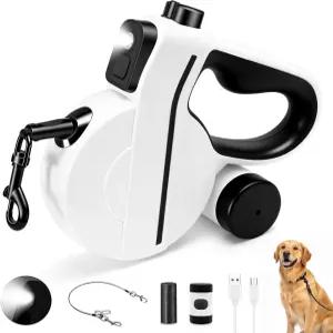 야간 산책을 위한 LED 조명 및 반사 테이프가 있는 접이식 개 목줄 배변 봉투 디스펜서가 16피트 씹지 않는