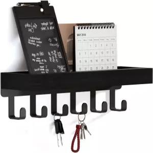 SWTYMIKI 키 홀더 벽걸이 나무 열쇠고리와 우편 정리함 6개의 고리 2개의 설치 방법 열쇠걸이 선반이 있는