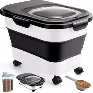 ANVS 20Lbs 개 사료 보관 용기 밀폐 뚜껑 바퀴 스쿱 및 고양이 기타 반려동물 2.5L 소형 건조 식품블랙