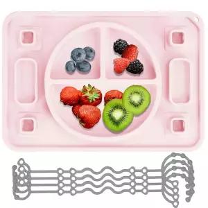 STAR 스타TURFLYU 강력한 흡착 아기 플레이스 매트, 실리콘 유아용 접시, 장난감 스트랩 4개 및 벗겨짐 방