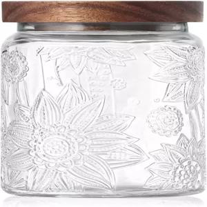 나무 뚜껑이 있는 펭슈 빈티지 유리병 주방 조리대 욕실 보관 캔디 쿠키 커피 약국 설탕 밀가루 애완동물