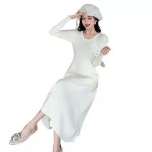 포뇨 스커트 니트 원피스 블랙 이너 여성치마 프렌치 허리조임 라운드 슬림 긴팔 OPH1