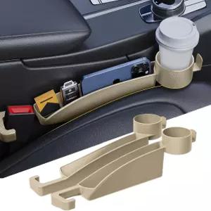 카시트 갭 필러 2종 세트 오거나이저 컵 홀더 및 후크 기능이 있는 업그레이드된 카사이드 시트 앞좌석