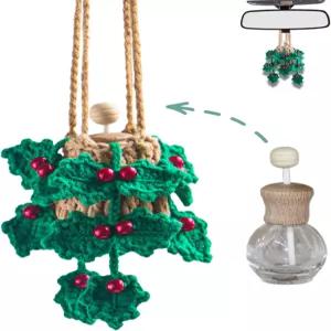 수제 크로셰 자동차 방향제 12ml 빈 리필 가능한 오일 디퓨저 병 거울 장식 및 홈 그린 카 액세서리가