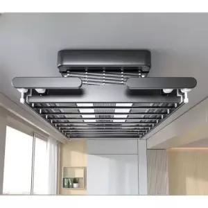 전동 빨래건조대 천장형 화이트 의류 건조기 크림화이트 리모컨 상승+이중 조명 B