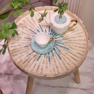 미니자개상 다과상 다소반 미니 모란 레트로 테이블 밥상 라탄 조개 커피 원형 수청 35x35cm