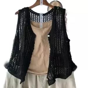 여름용 니트 조끼 여성 뷔스티에 뜨개 여름 그물 블랙