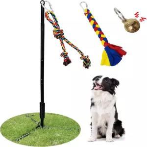 SYOOY 테더 야외 개 장난감 야드 파크에서 대형 중형 소형 강아지를 위한 줄다리기 로프 벨 풀 체이스 및